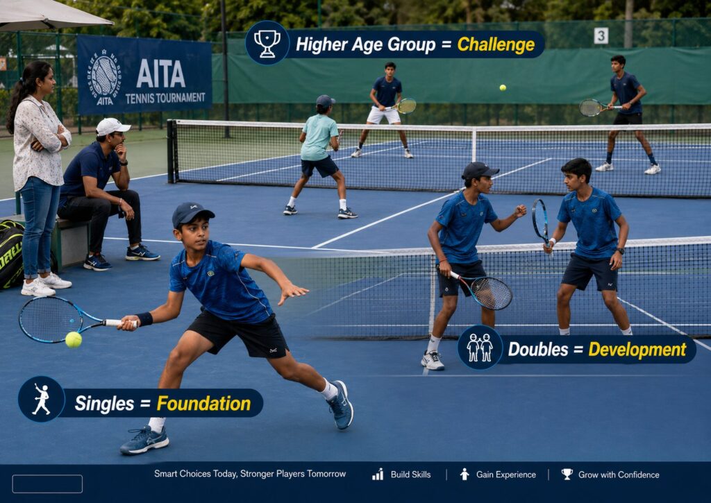 higher age group singles doubles AITA tennis parents